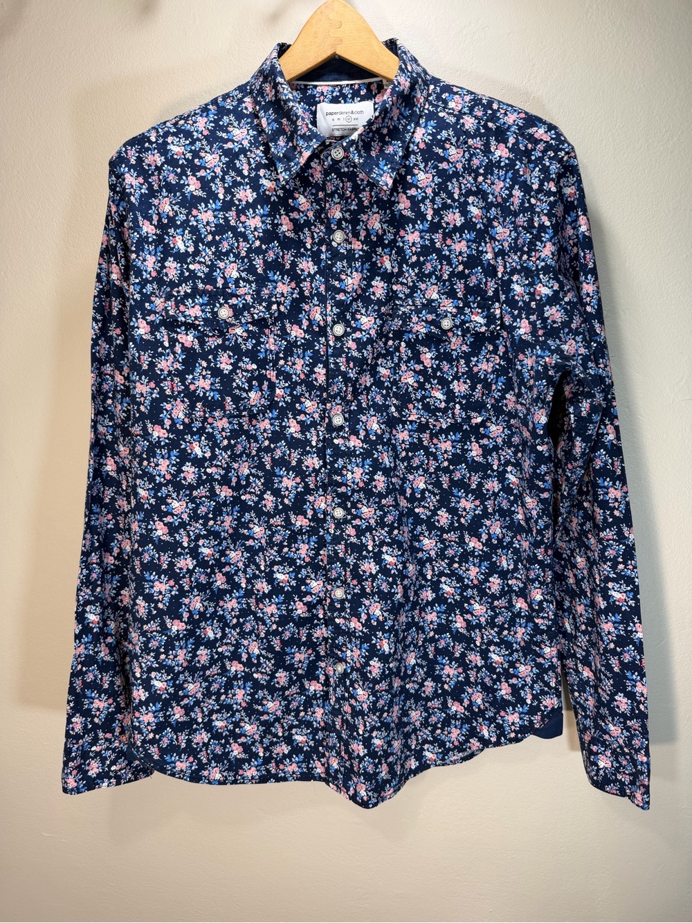 Paper Denim & Cloth Navy Floral Button-Up with Pink & Light Blue Blooms